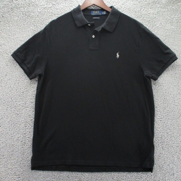 Polo Ralph Lauren Shirt Mens XL Black White Pony Custom Slim Fit Cotton 3 Button - Picture 1 of 12